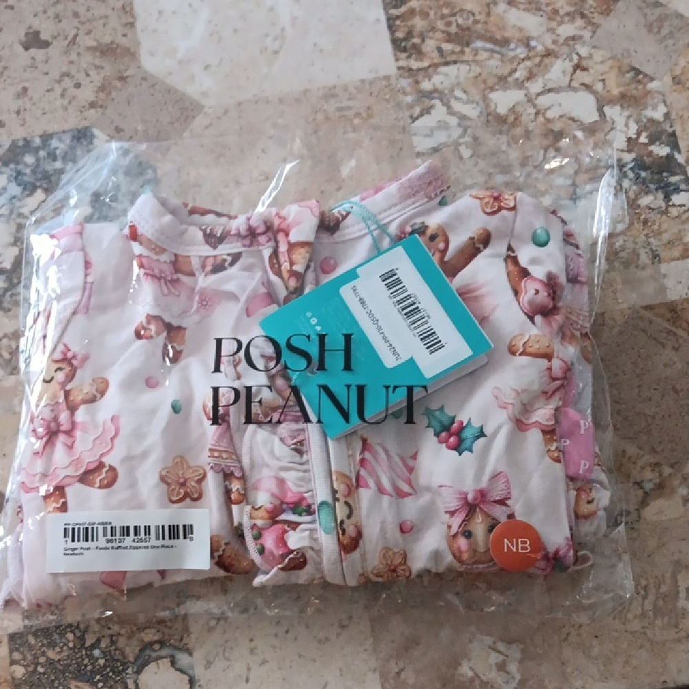 NWT Posh Peanut Pink Baby Outfit with Cookie Design Ruffle Back